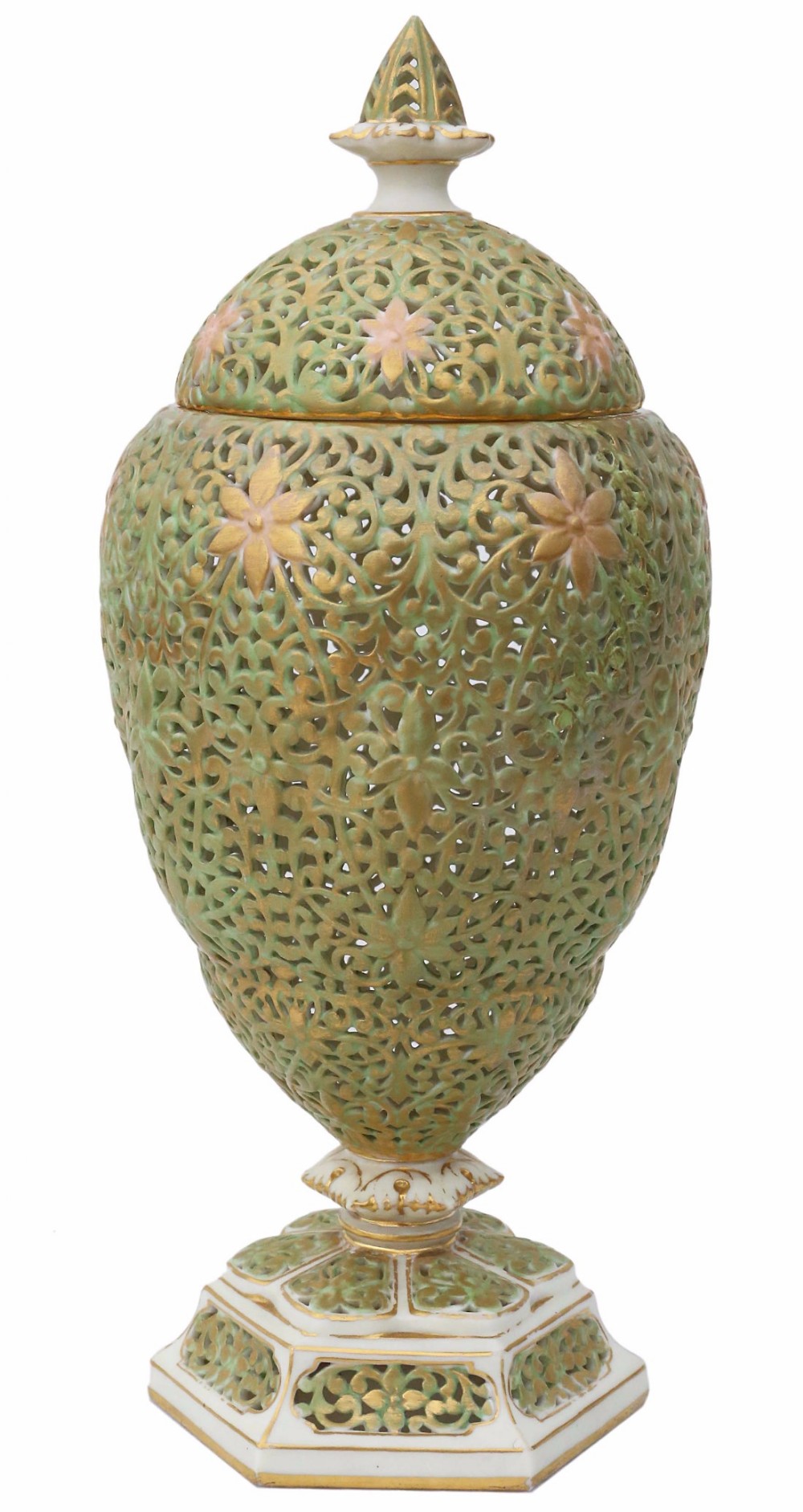Victorian Graingers Worcester reticulated vase with lid
