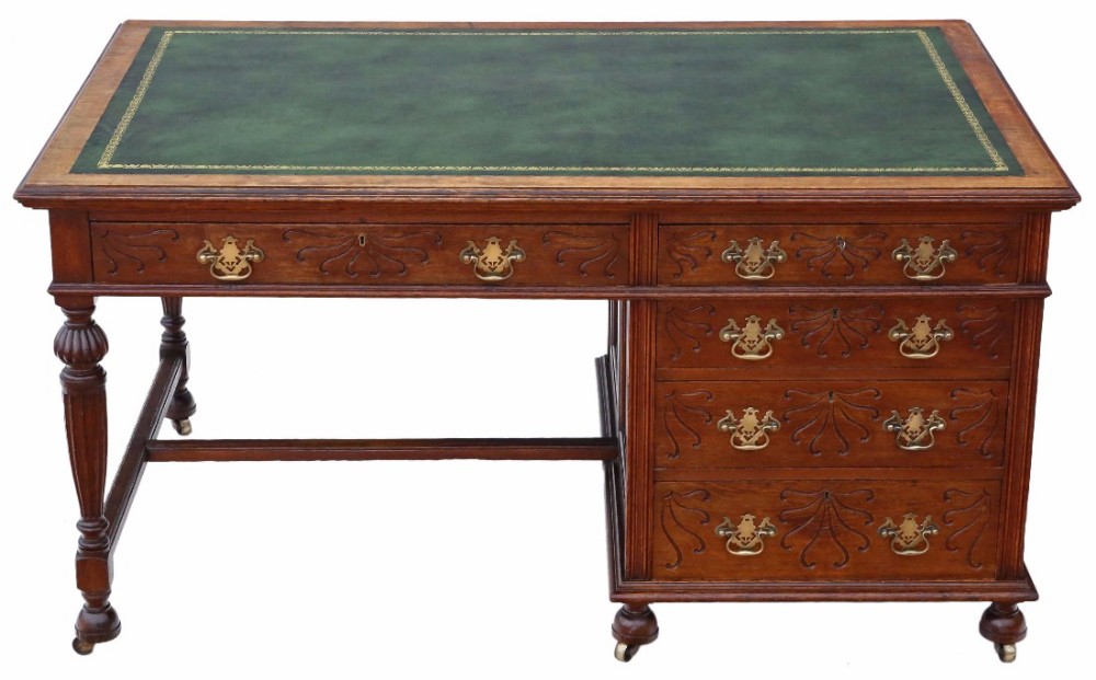 Victorian C1900 oak pedestal partner's desk