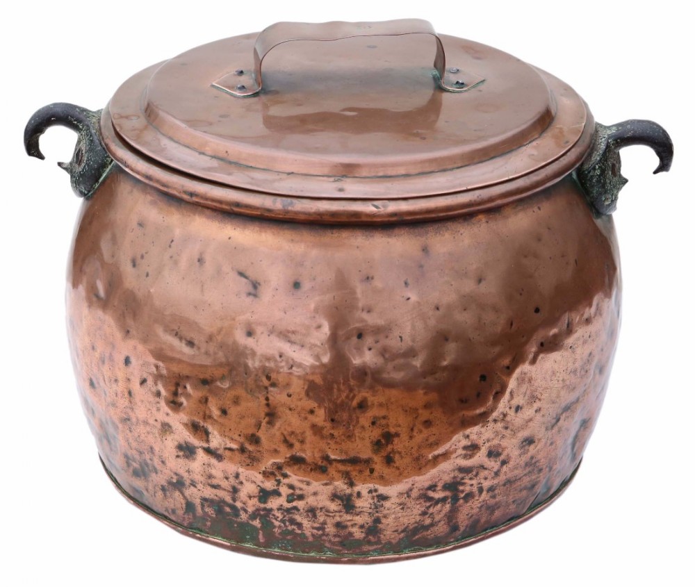 Victorian copper cook pot pan planter