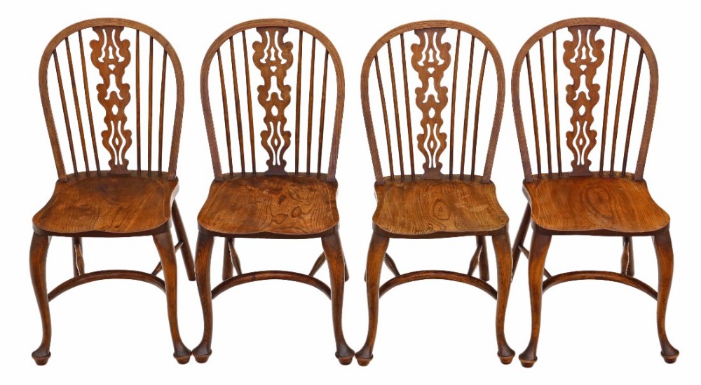 Set of 4 ash and elm C1910 kitchen dining chairs Windsor