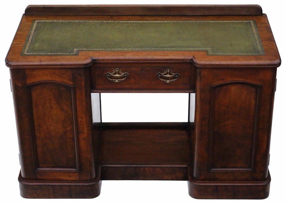 Victorian burr walnut twin pedestal desk or writing table