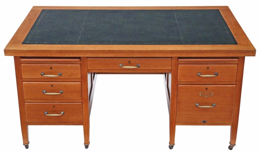 Large oak twin pedestal desk 5' x 3'