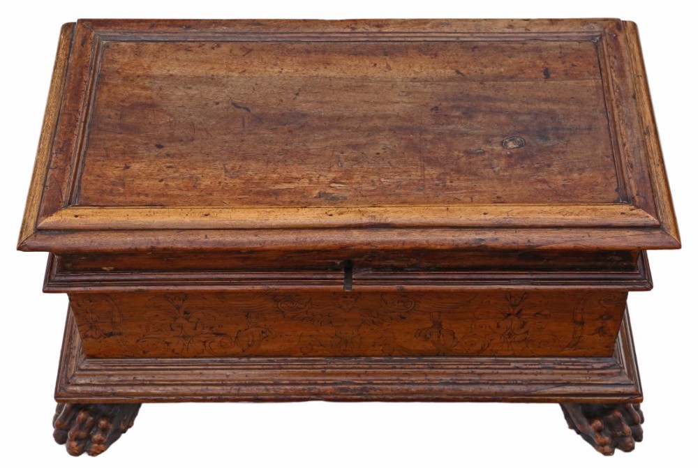 Small inlaid 18C chest coffer coffee table