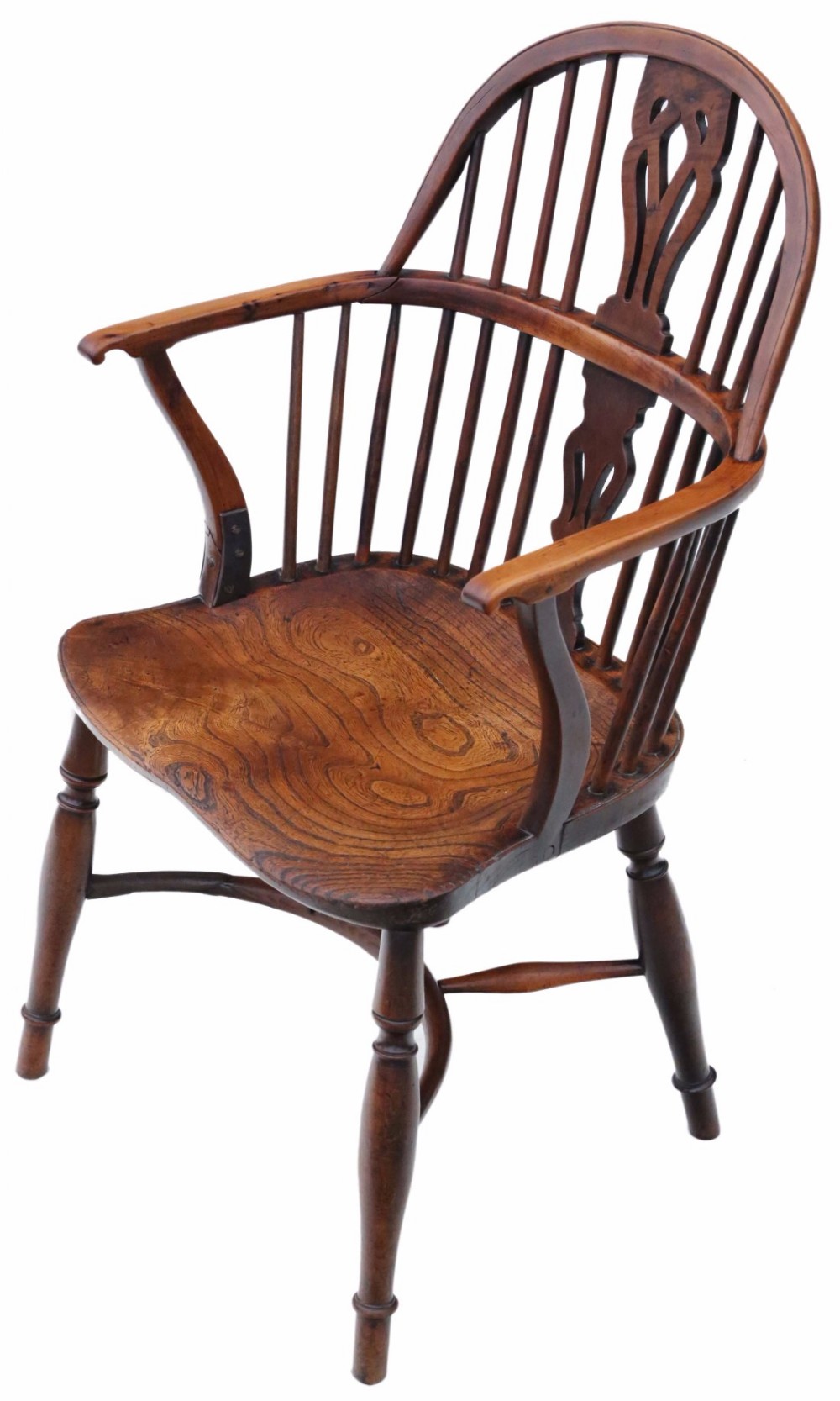 Early 19C elm & yew Windsor armchair chair hall side dining carver