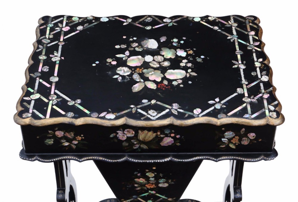 19th Century decorated work side sewing table box