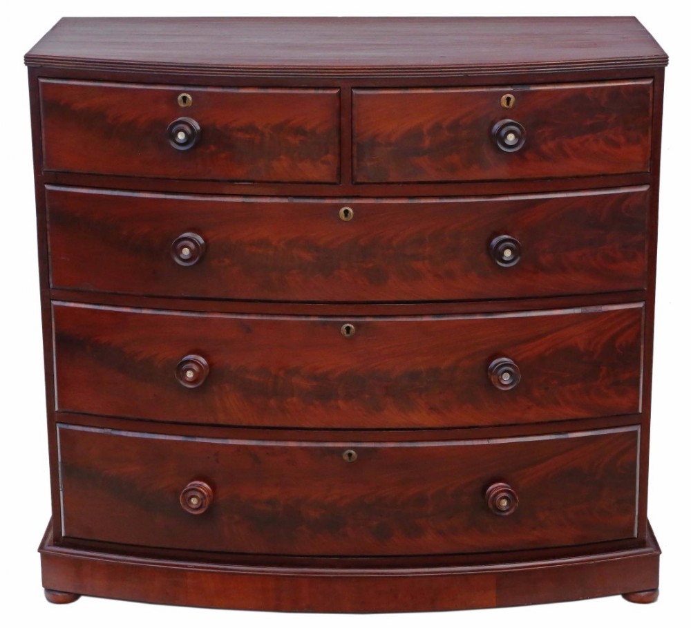 Victorian flame mahogany bow front chest of drawers