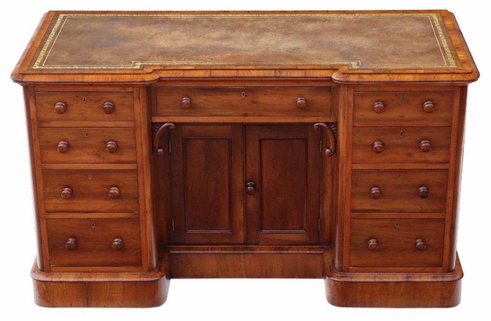 Victorian yew twin pedestal desk or writing table