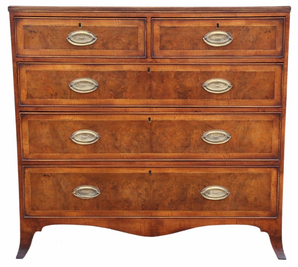 Georgian burr walnut crossbanded chest of drawers
