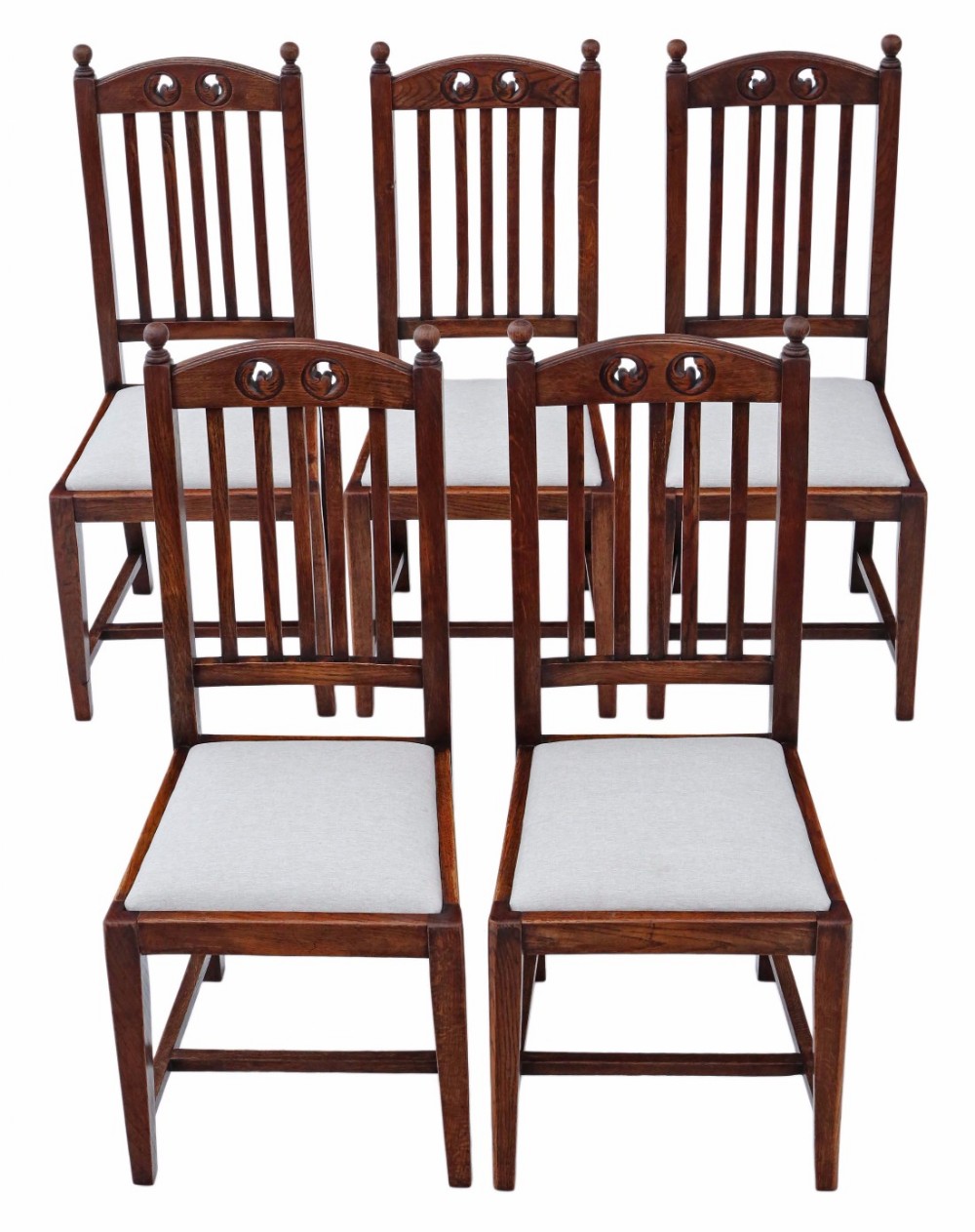Set of 5 oak high back Art Nouveau dining chairs