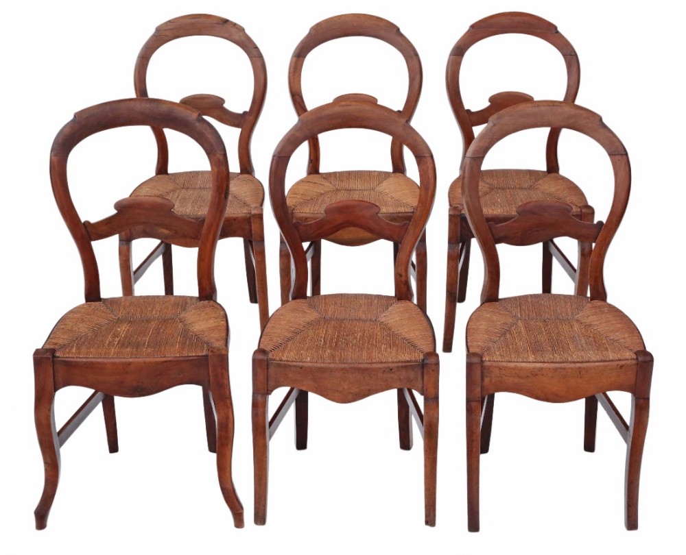 Set of 6 fruitwood 19th Century kitchen dining chairs