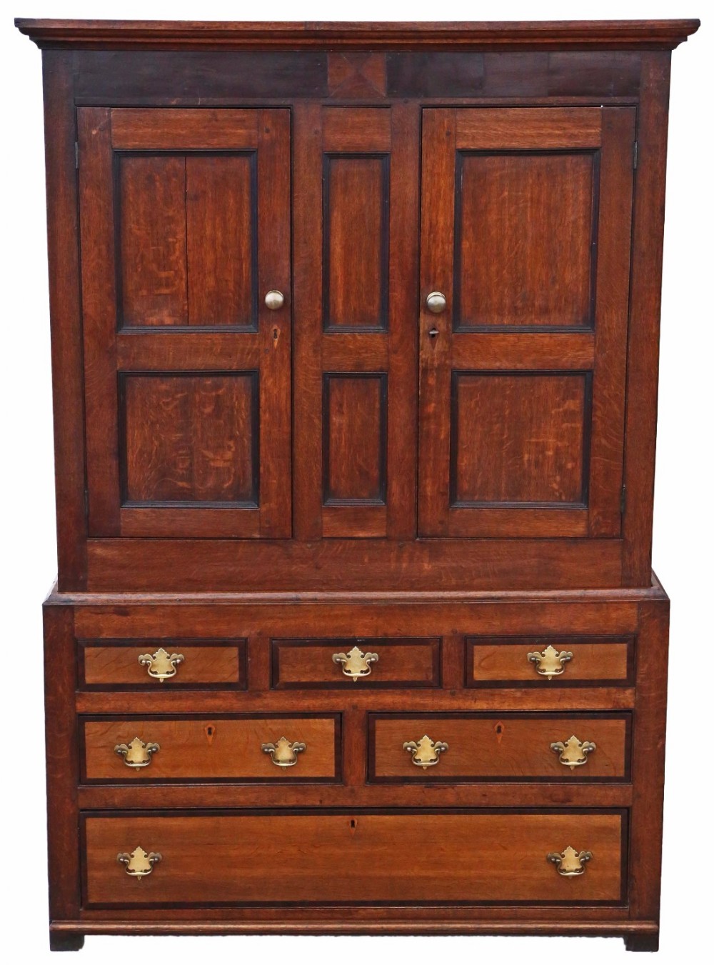 Georgian C1800 oak wardrobe hall coat cupboard on chest
