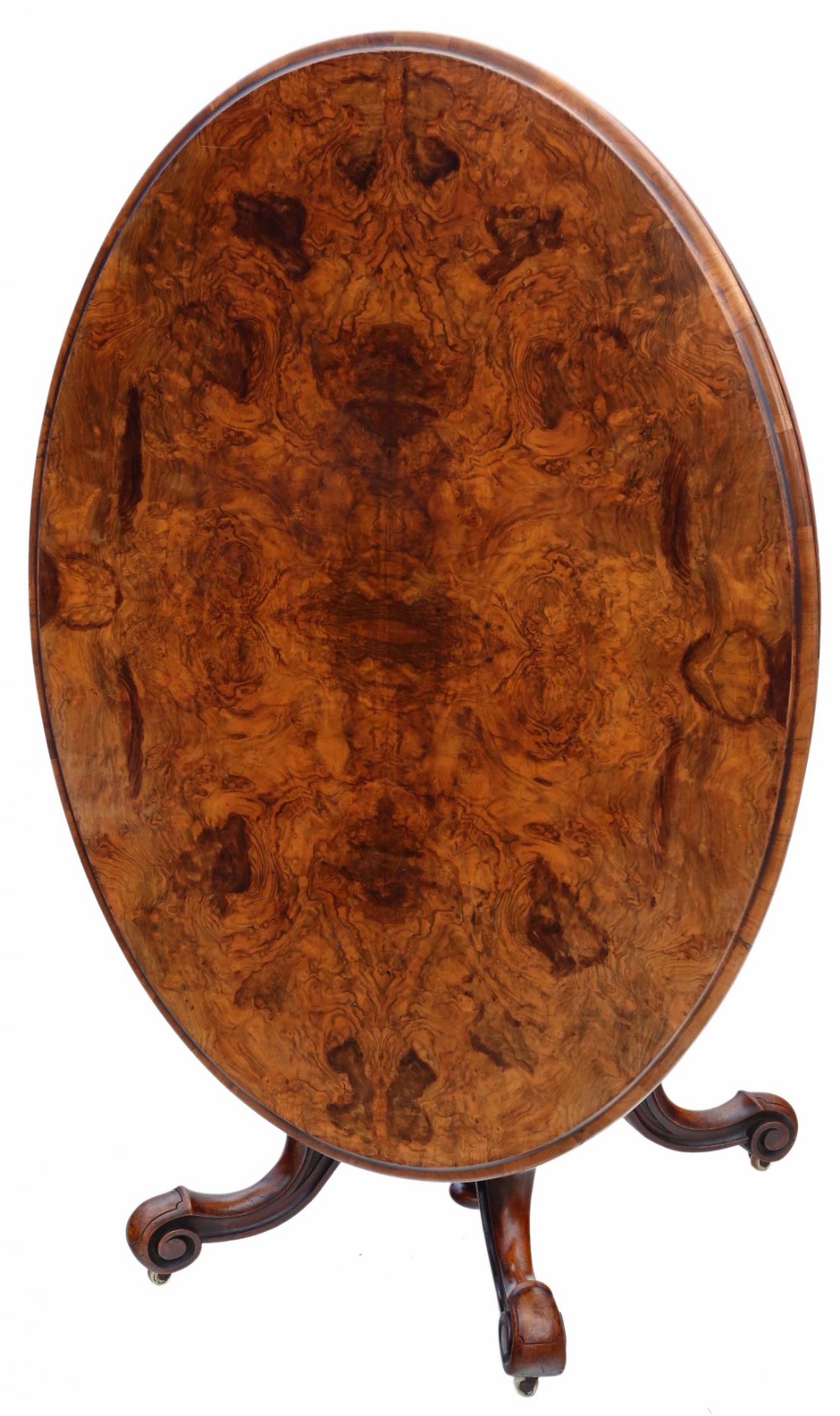 Victorian C1870 burr walnut oval loo breakfast table tilt top