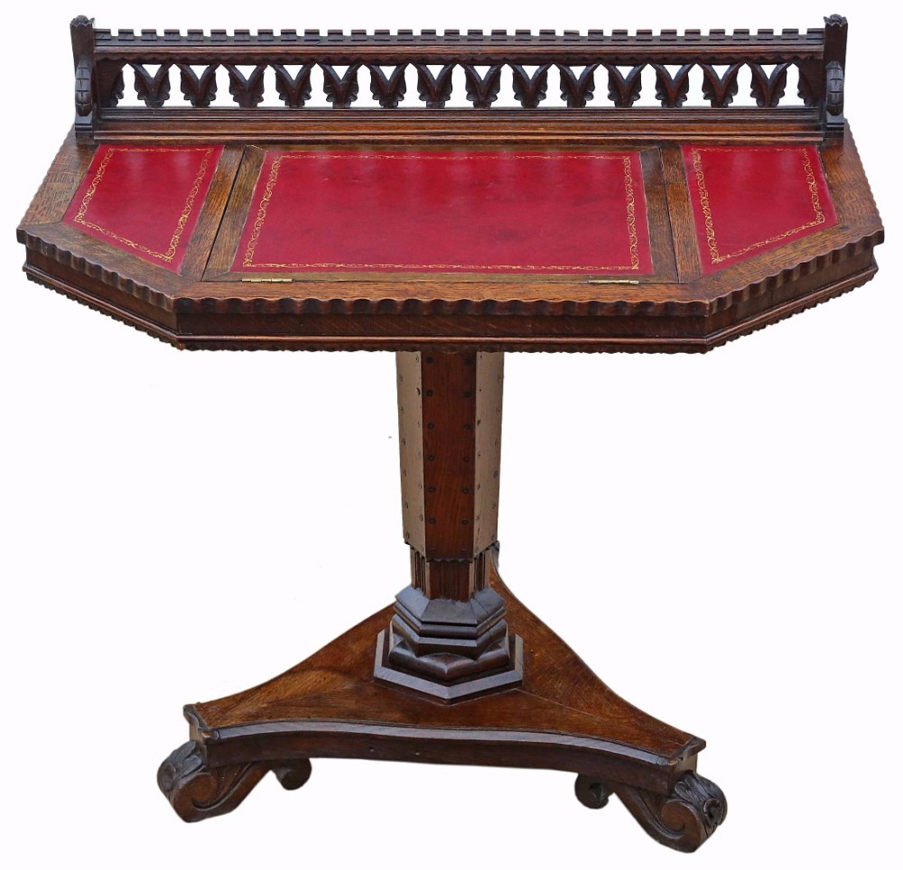 Victorian Gothic oak writing table desk