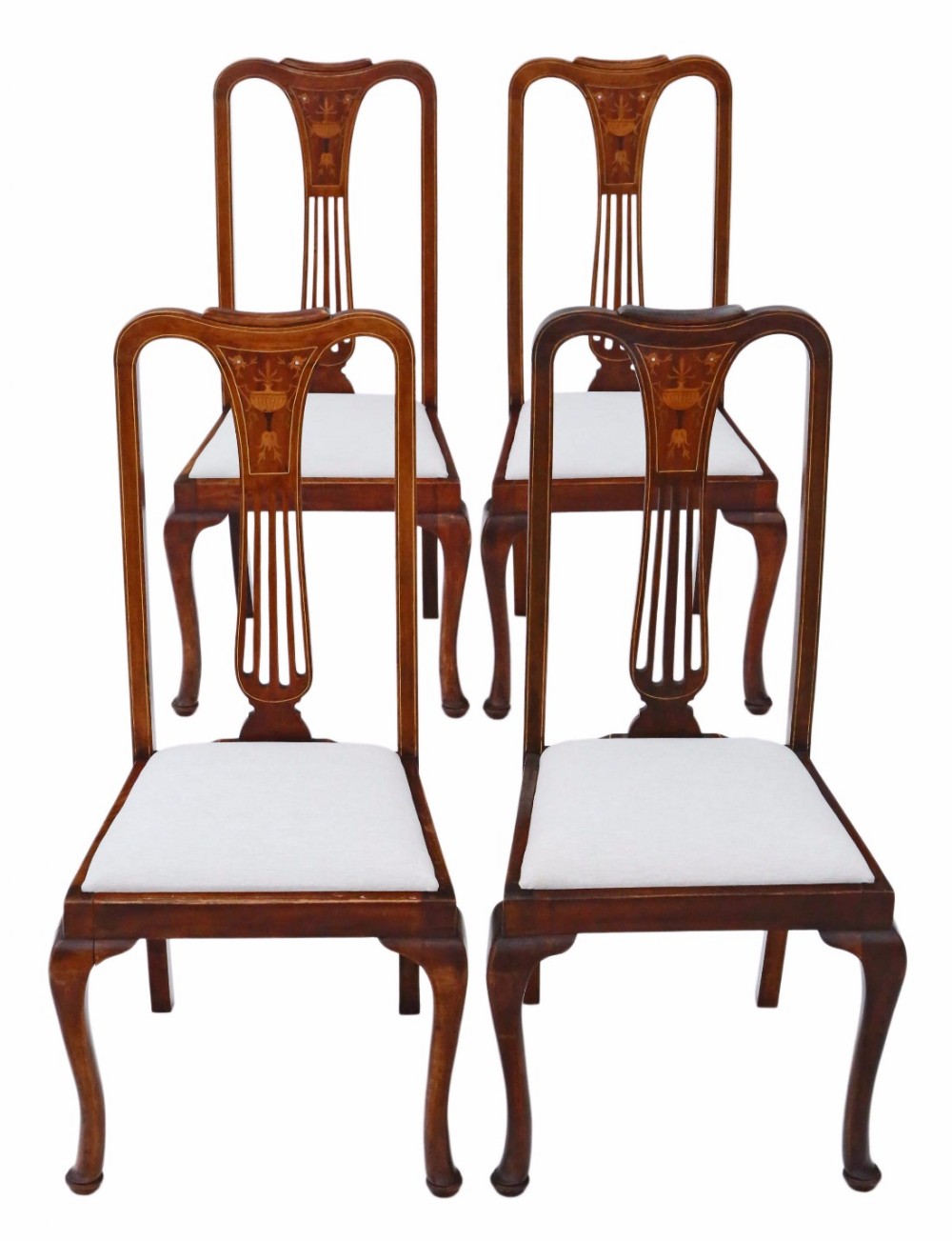 Set of 4 inlaid red walnut high back dining chairs