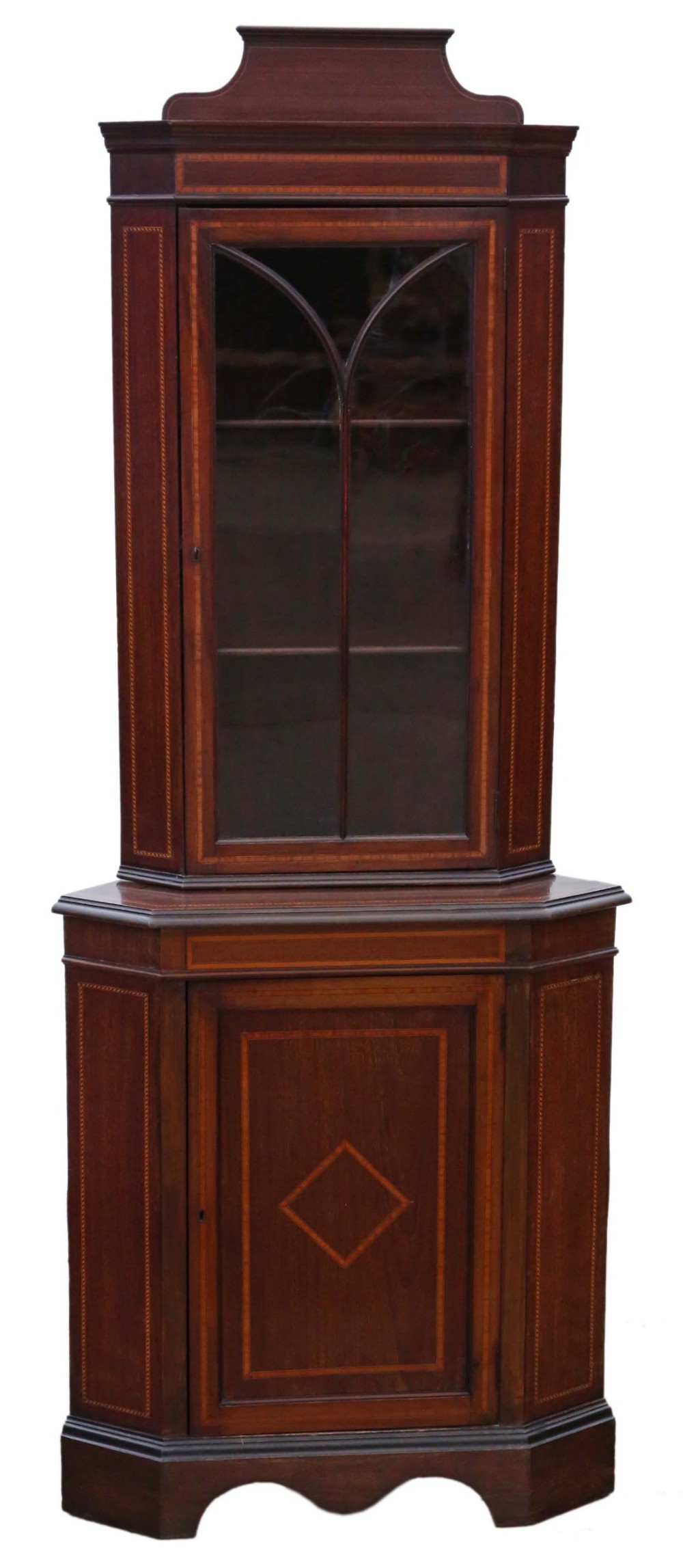 Edwardian mahogany glazed corner cupboard display cabinet