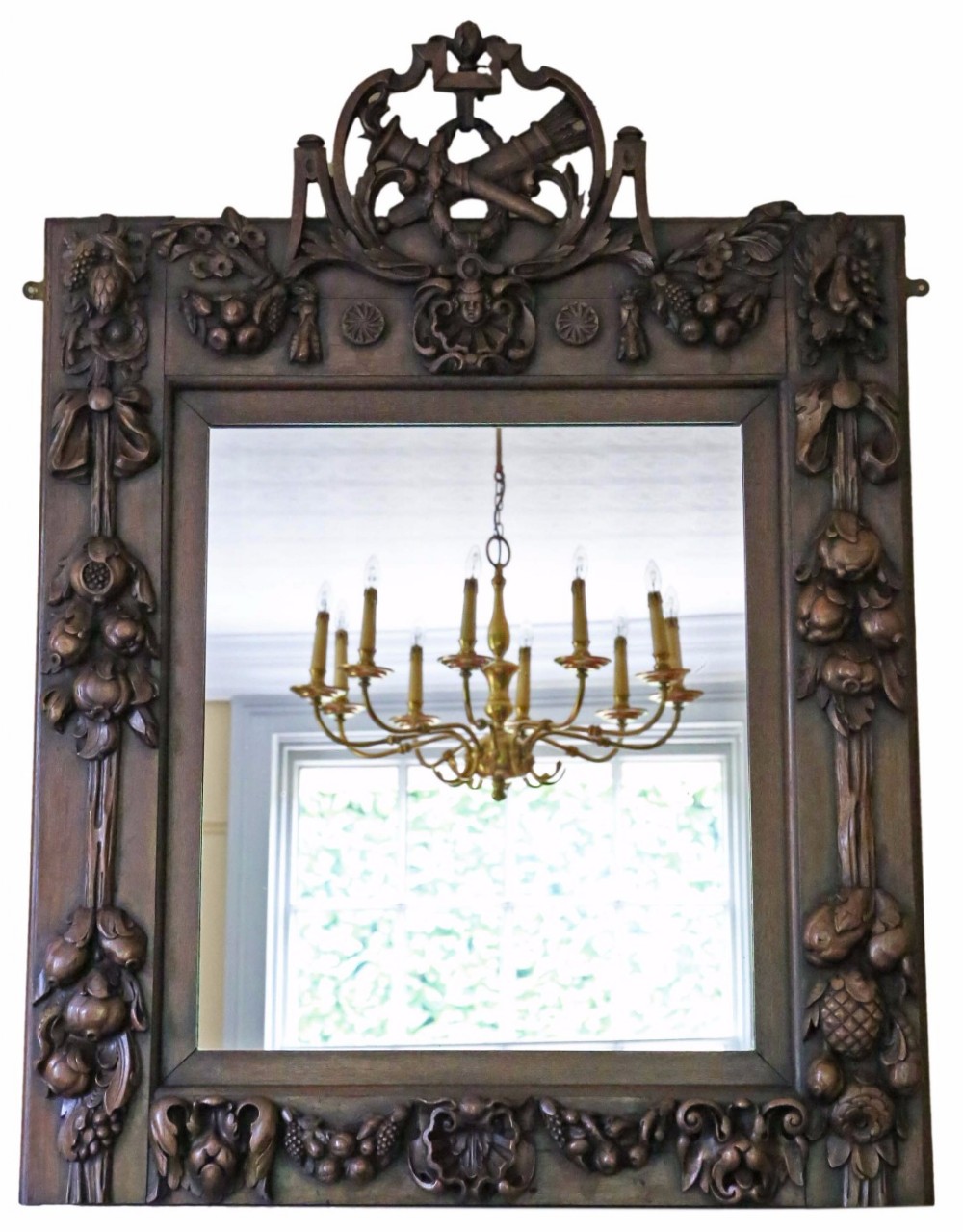 Victorian carved walnut wall mirror overmantle