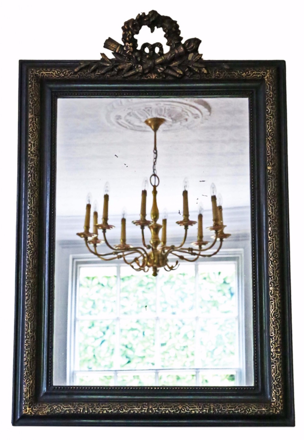 Victorian ebonized gilt wall mirror overmantle