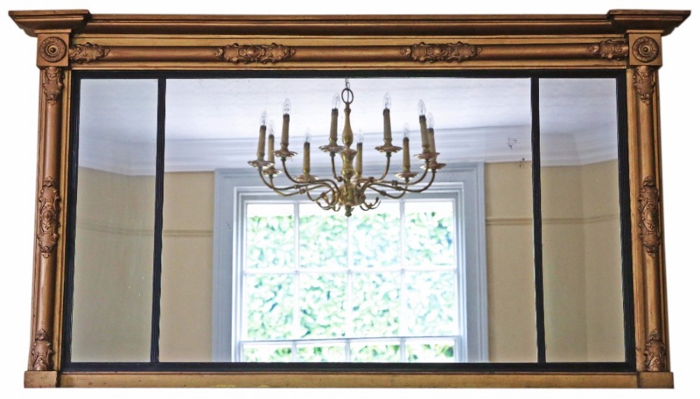 Victorian 3 panel wall mirror overmantle