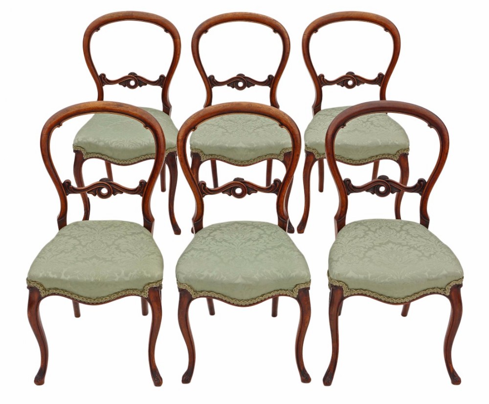 Set of 6 Victorian walnut balloon back dining chairs