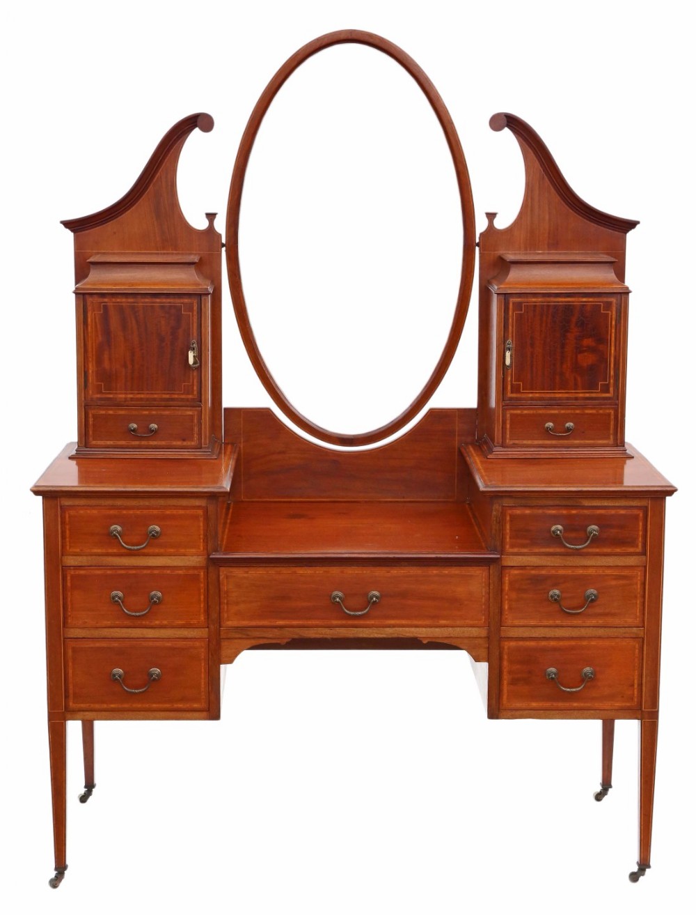 Large Edwardian inlaid mahogany dressing table