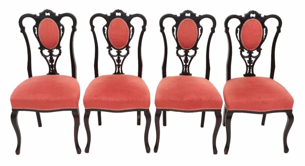 Set of 4 Victorian ebonised mahogany dining chairs