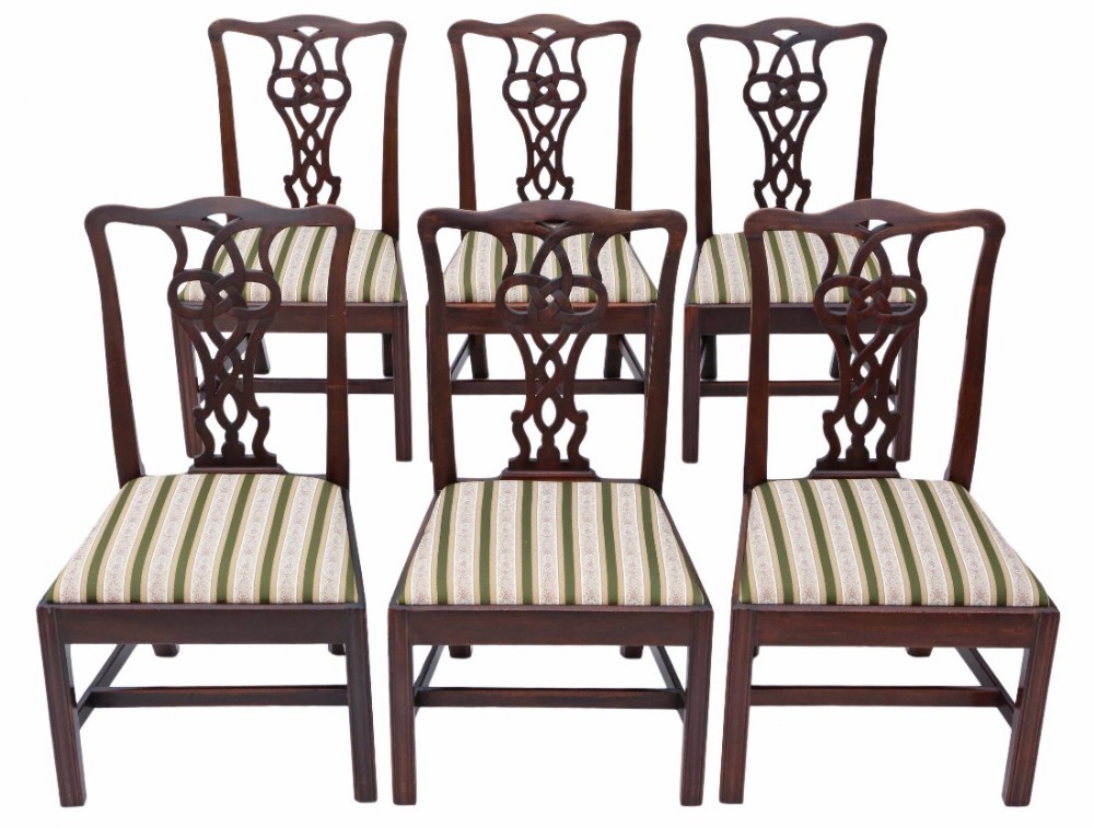 Set of 6 Victorian mahogany Chippendale revival dining chairs