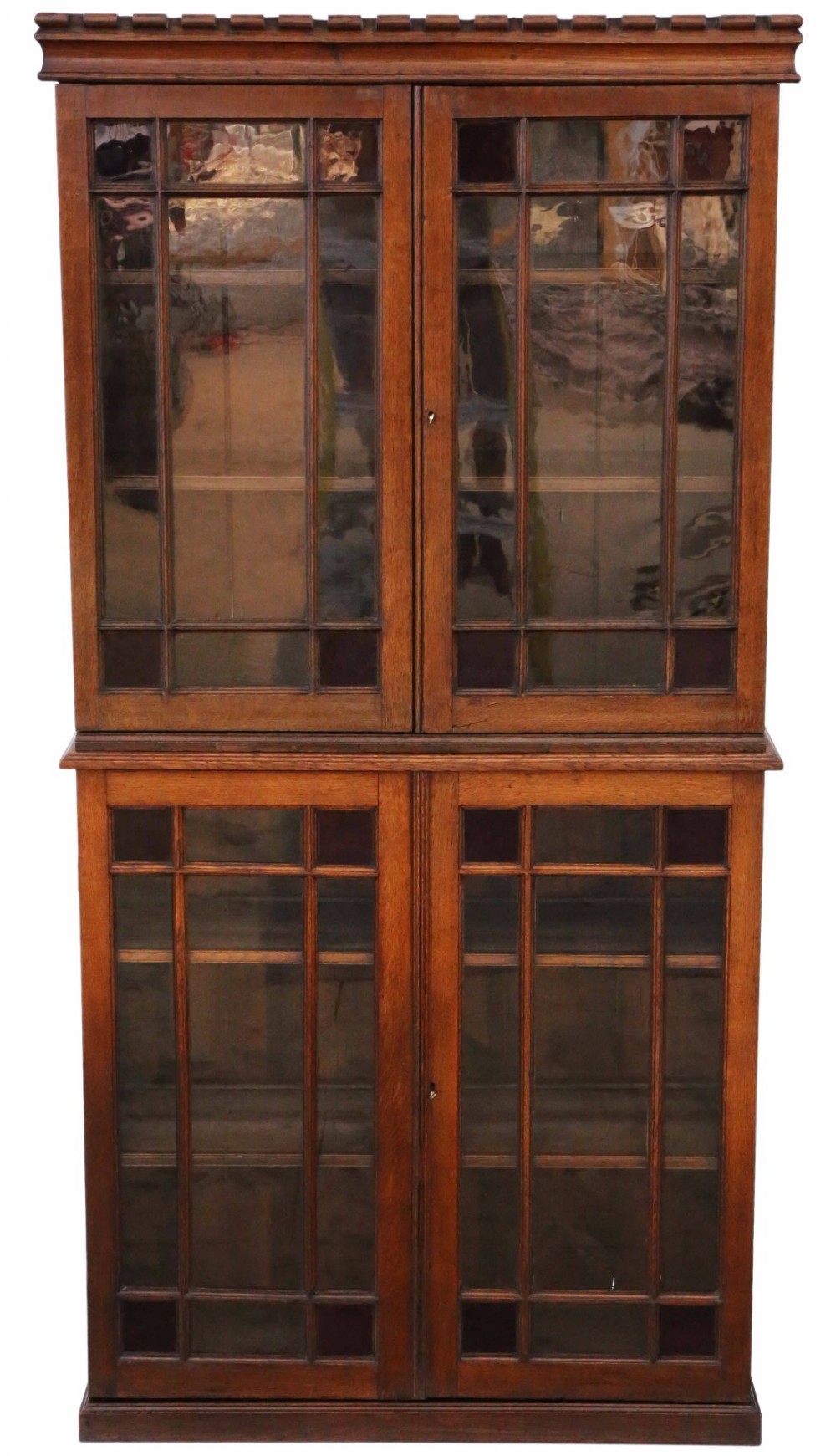 Victorian oak glazed 2 part bookcase