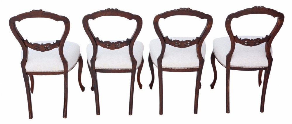 Set of 4 walnut Victorian balloon back dining chairs View II