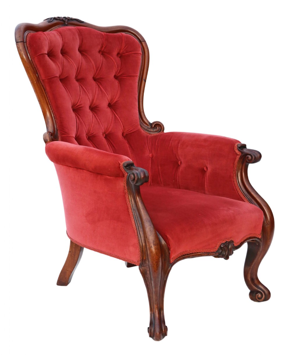 Victorian mahogany slipper spoon back armchair View V