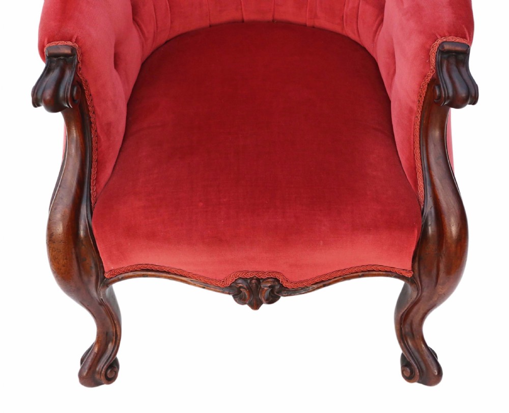 Victorian mahogany slipper spoon back armchair View VII