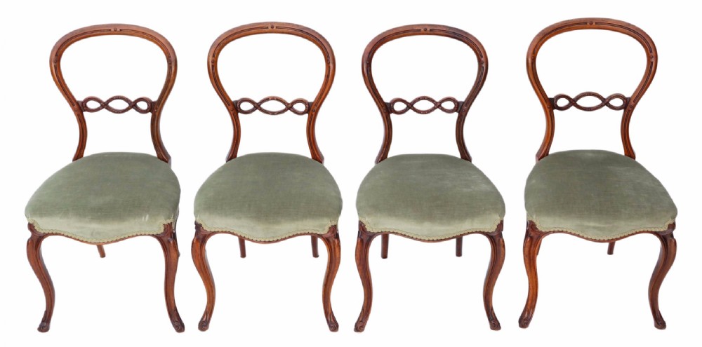 Set of 4 Victorian walnut balloon back dining chairs