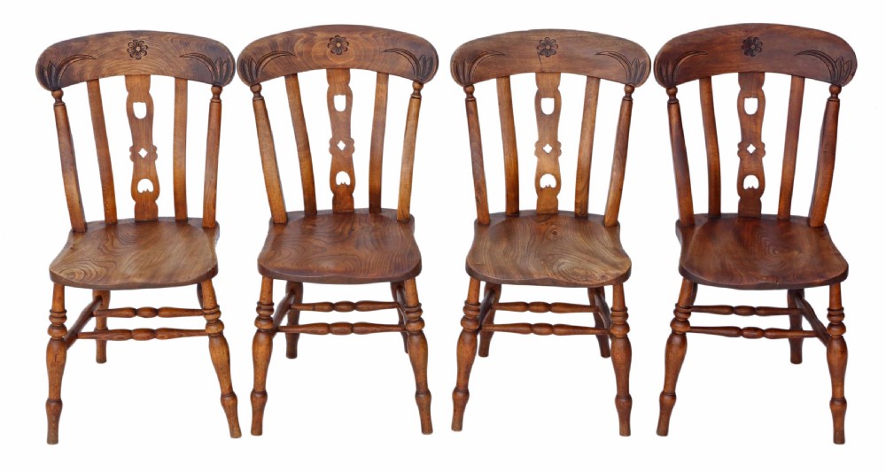 Set of 4 beech & elm kitchen dining chairs