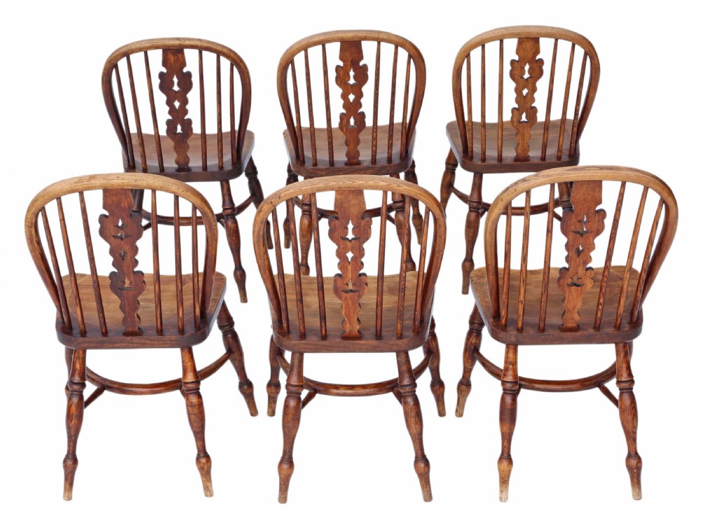 Set of 6 Victorian ash & elm Windsor dining chairs View II