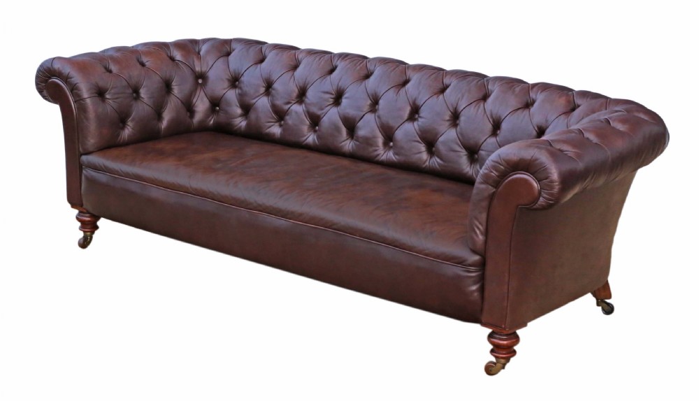Victorian leather button backed chesterfield sofa View II