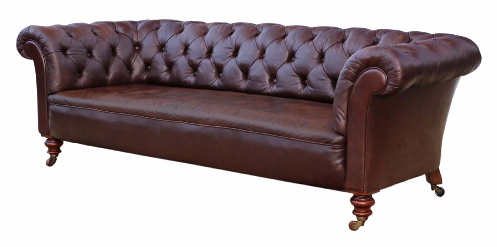 Victorian leather button backed chesterfield sofa View III