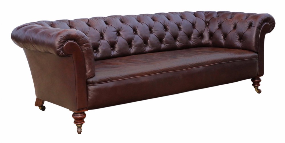 Victorian leather button backed chesterfield sofa View IV