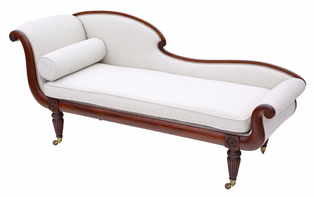 Regency mahogany scroll arm sofa chaise longue