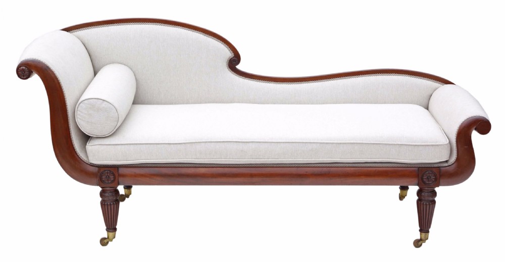 Regency mahogany scroll arm sofa chaise longue View III