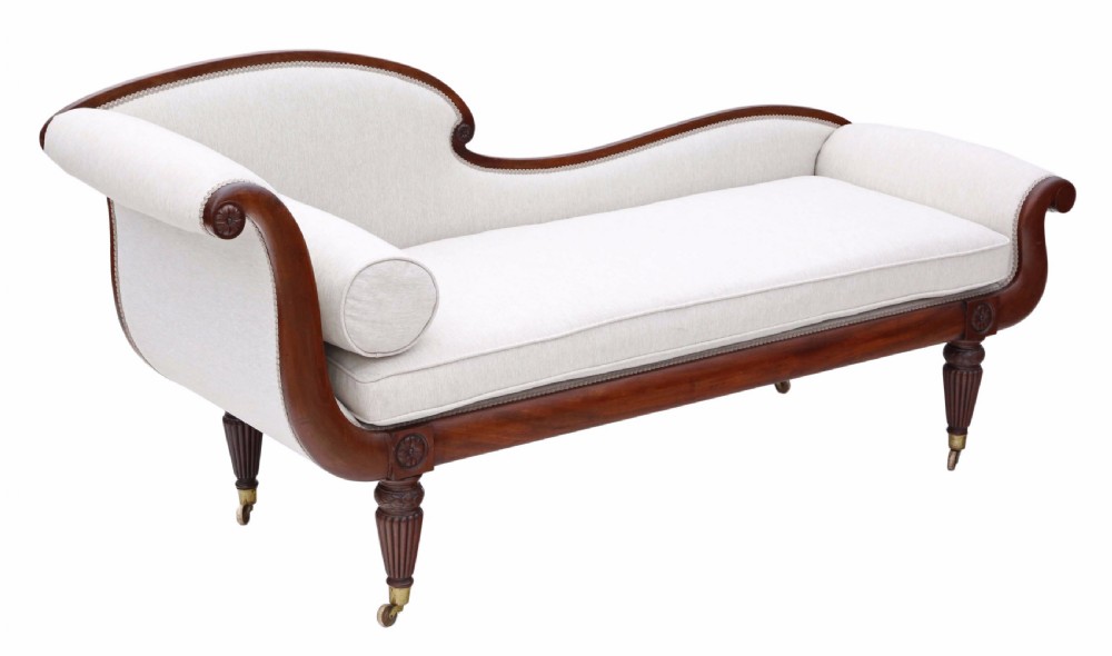 Regency mahogany scroll arm sofa chaise longue View V