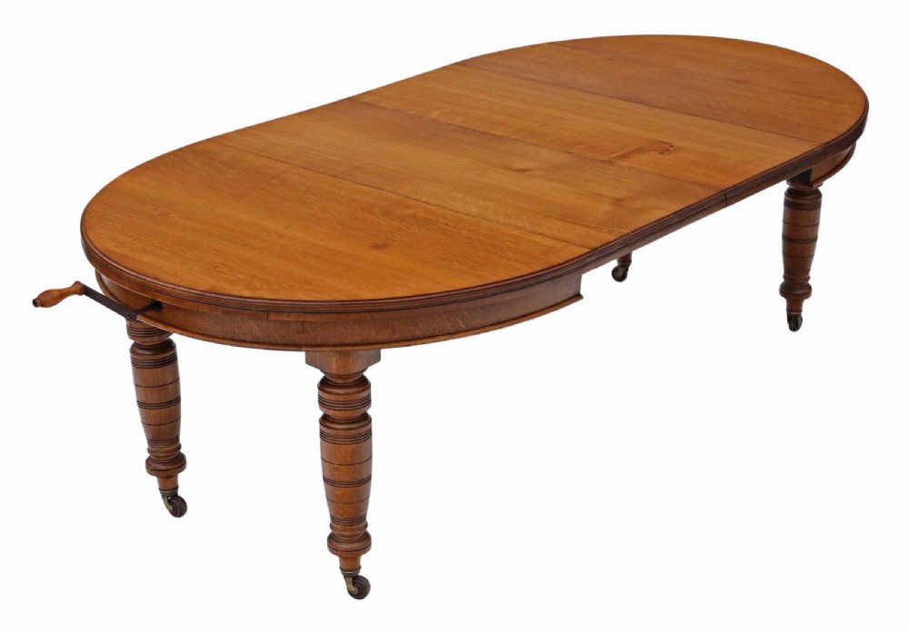Victorian oak wind out D end dining table View II
