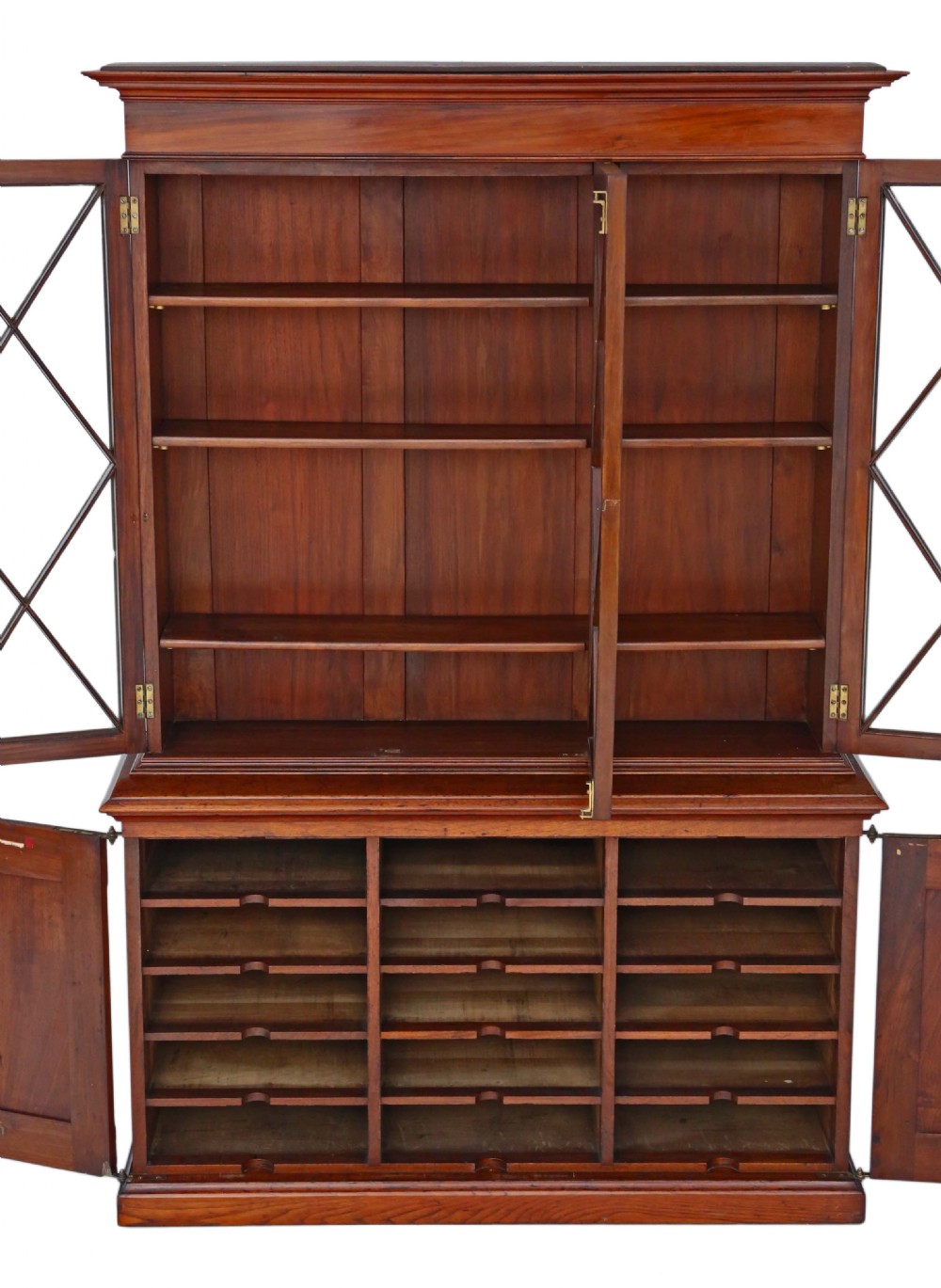 Victorian mahogany & walnut part glazed bookcase View V