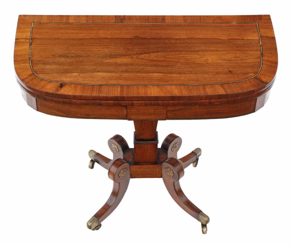 Regency rosewood brass folding card table View II