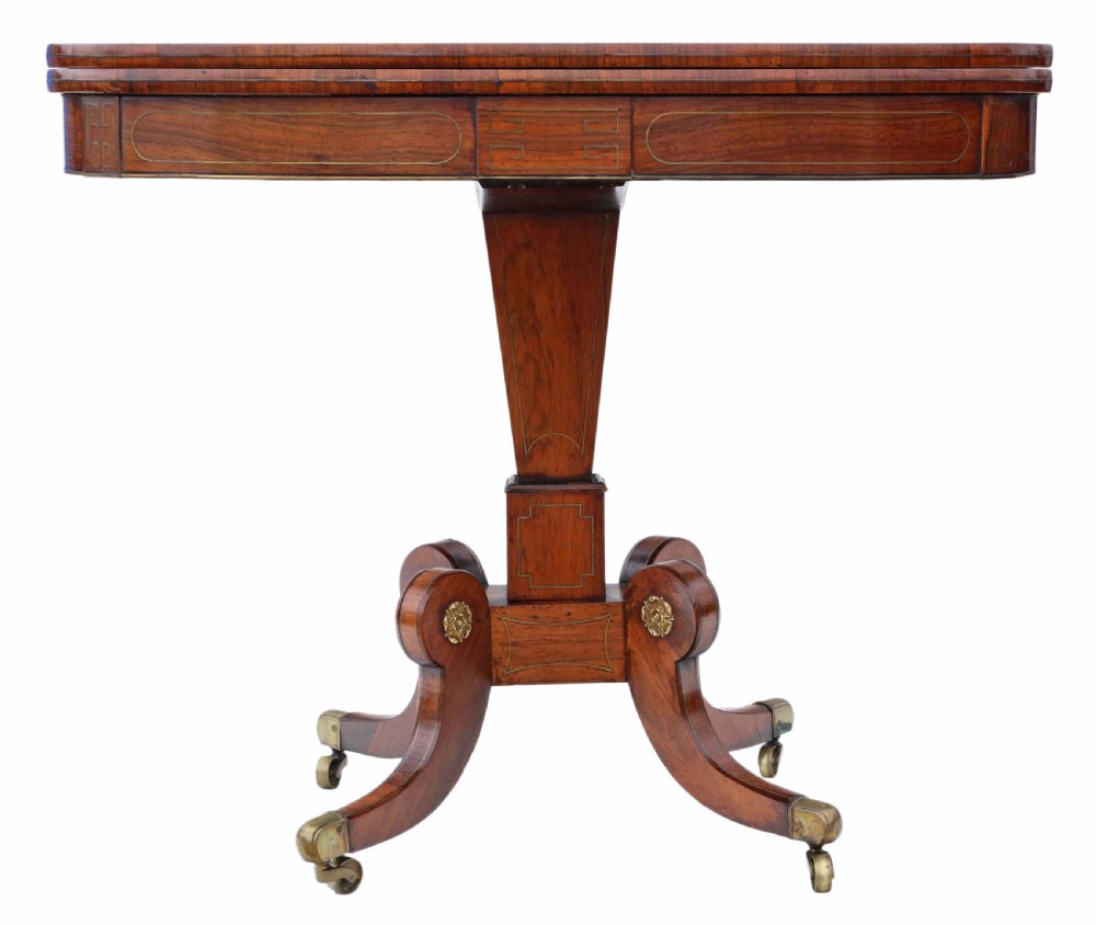 Regency rosewood brass folding card table View IV