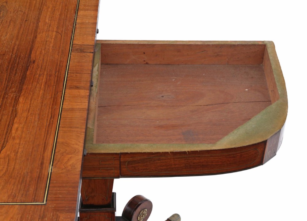 Regency rosewood brass folding card table View VIII