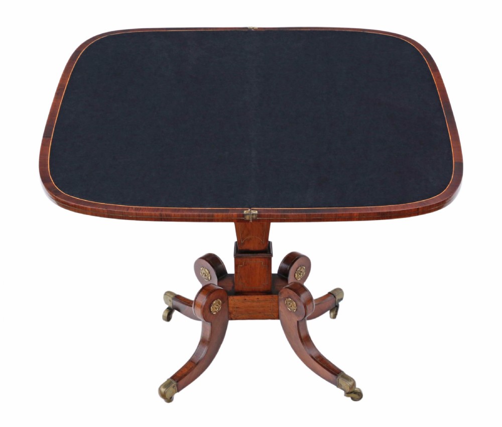 Regency rosewood brass folding card table View IX