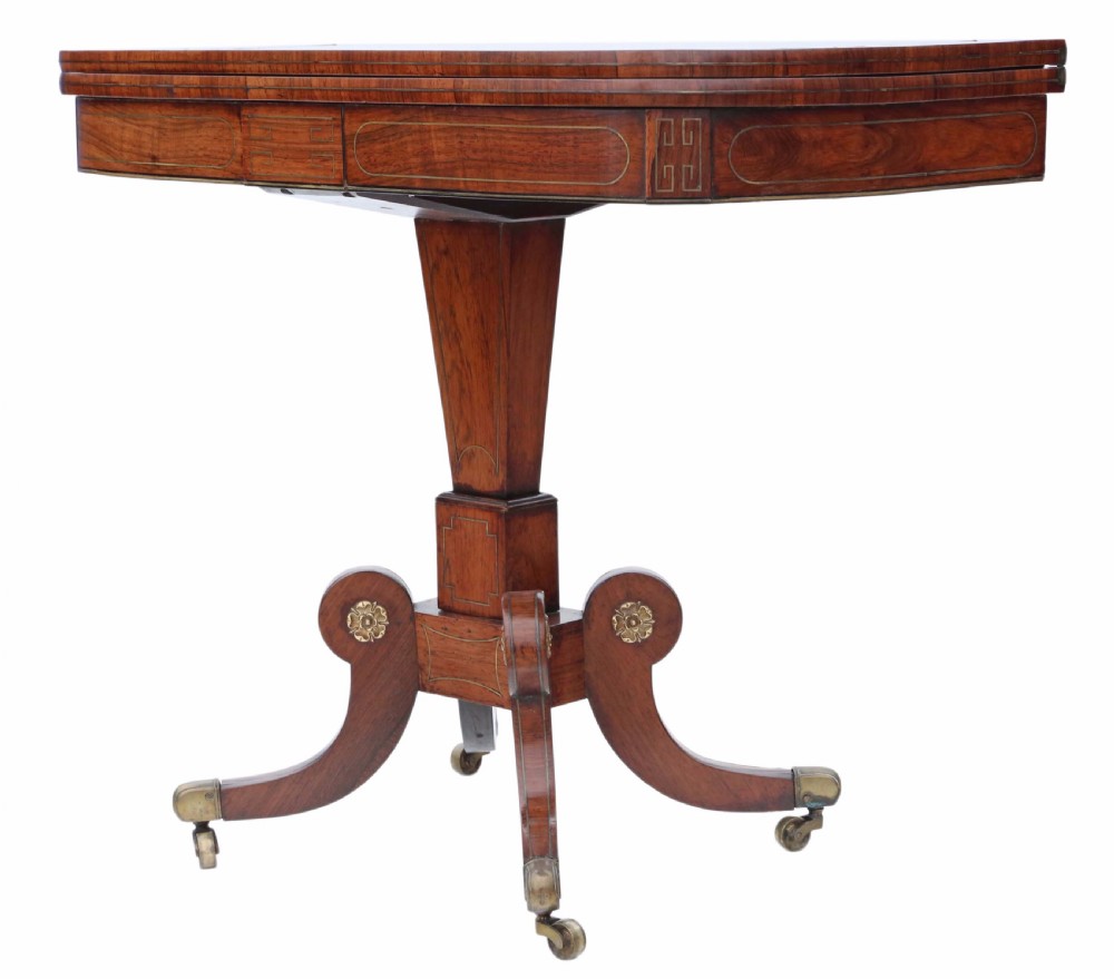 Regency rosewood brass folding card table View XII