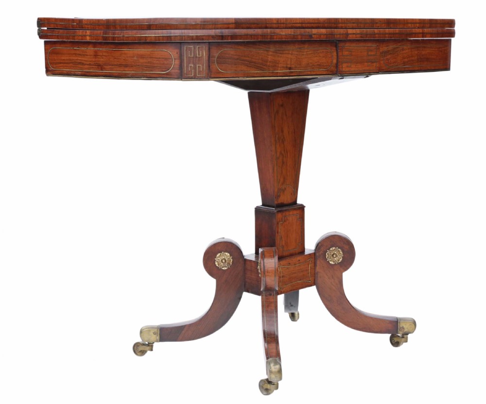 Regency rosewood brass folding card table View XIII