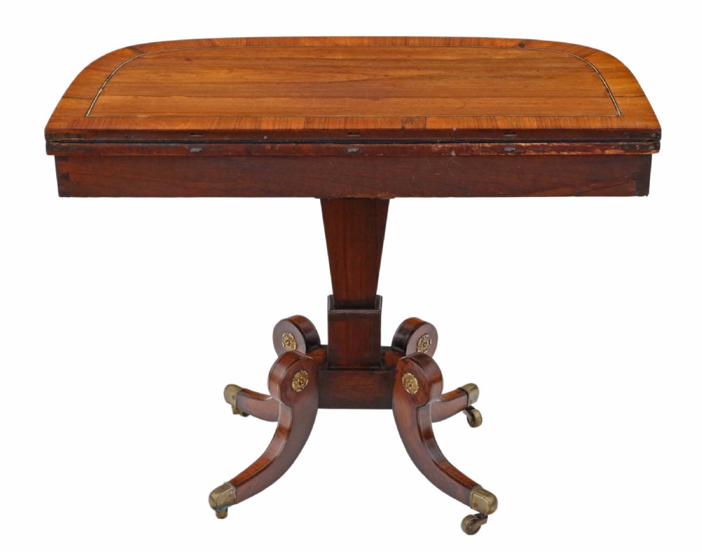 Regency rosewood brass folding card table View XIV