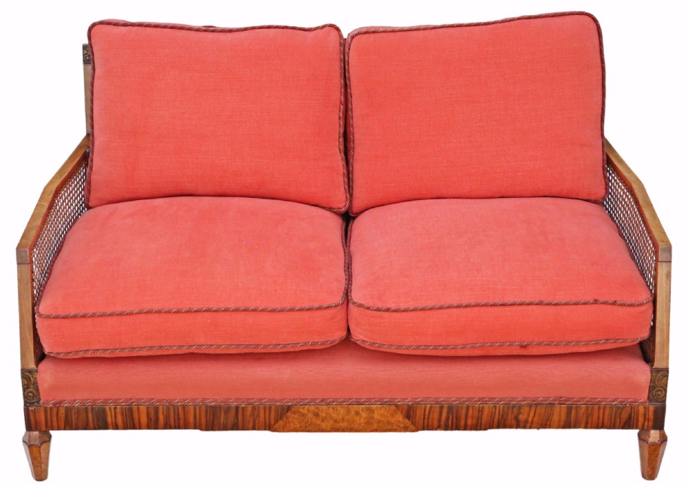 Art Deco burr walnut & Rosewood Bergere sofa