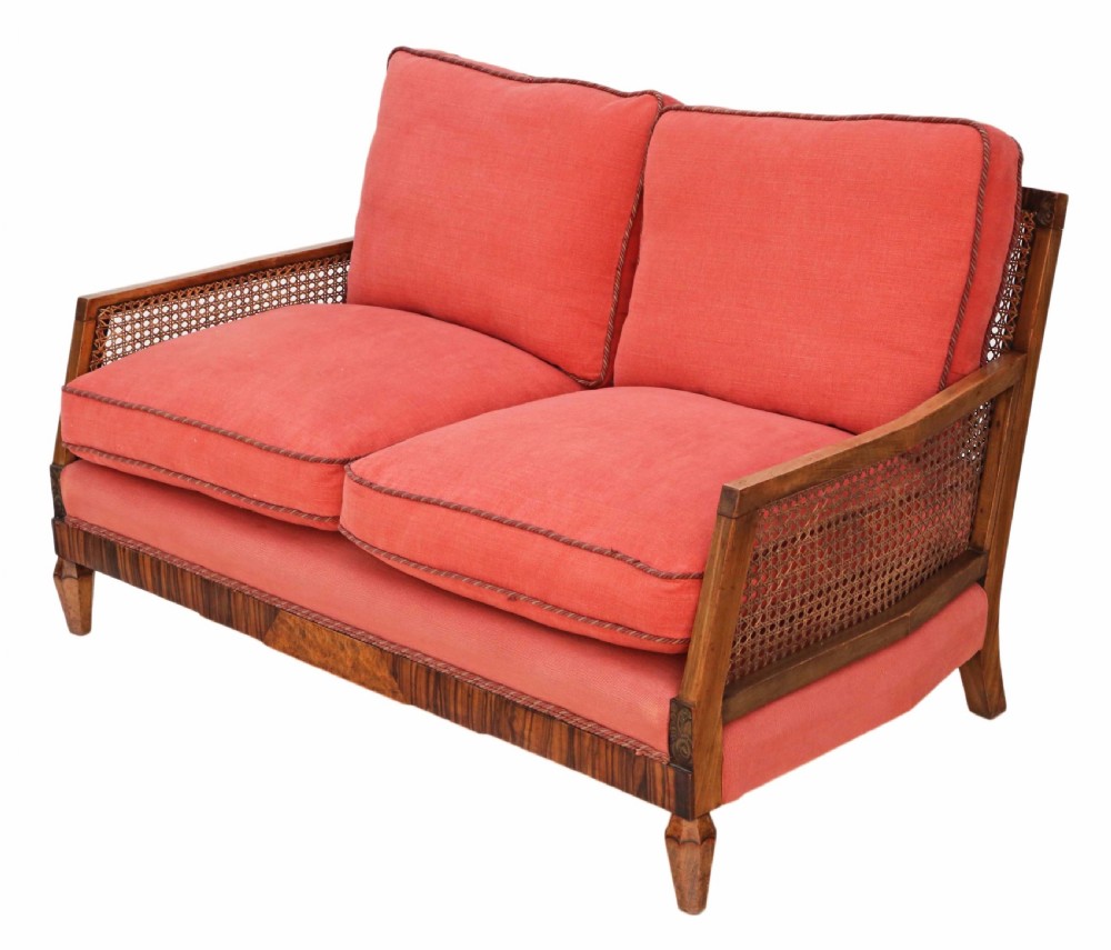 Art Deco burr walnut & Rosewood Bergere sofa View V